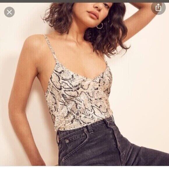 Reformation Rhodes Silk Snake Print Tank Top Cami XS White Black Python Boa - Picture 3 of 10
